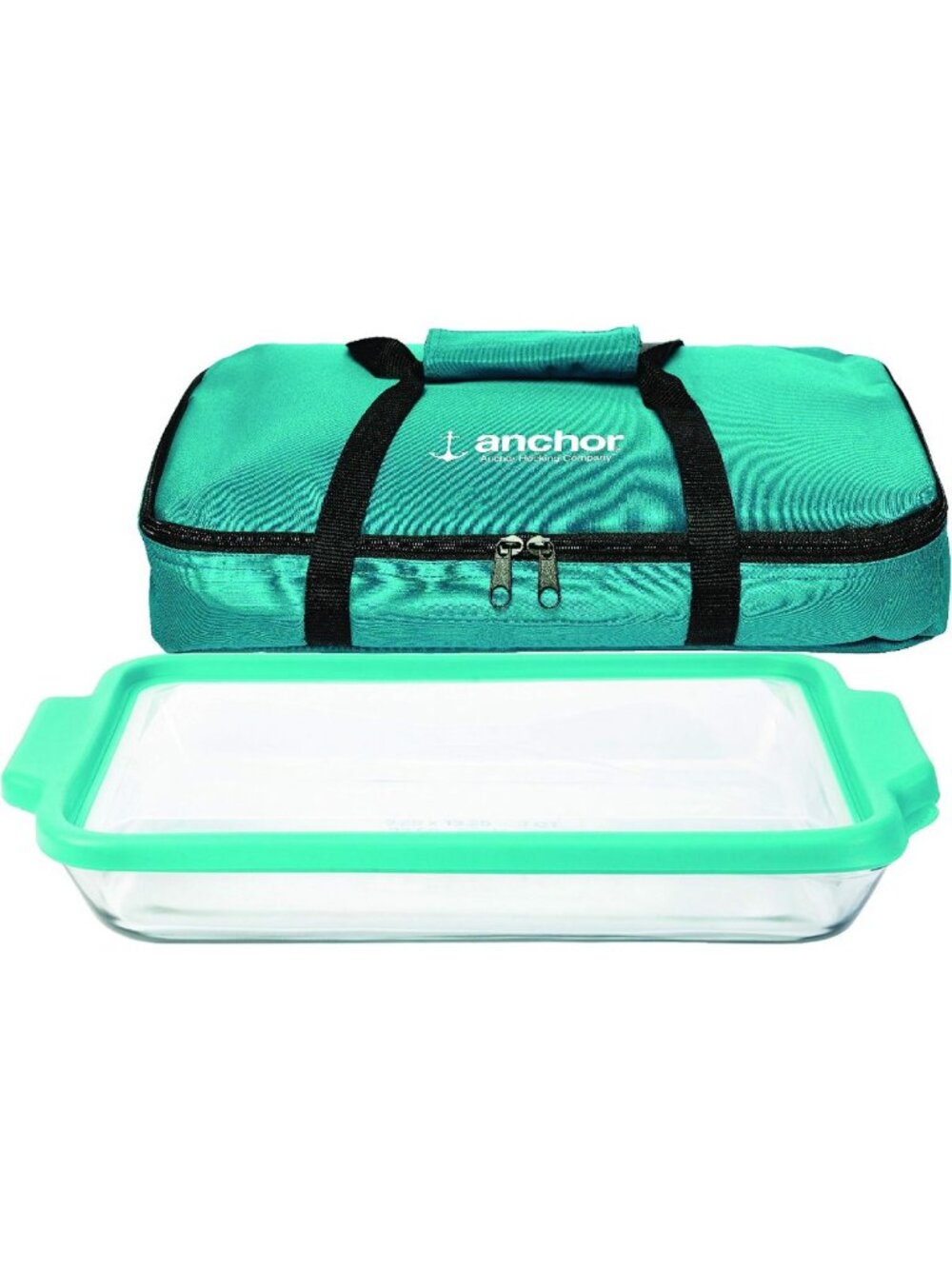 3-Piece 3 Qt. Bake Dish Set with Mineral Blue Lid & Tote - Oven Safe, Easy Clean